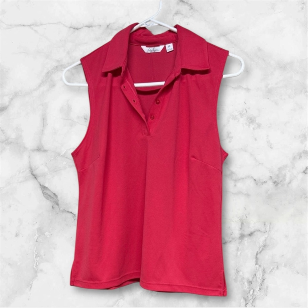Lady Hagen Sleeveless Red pink Button Down polo golf Shirt Medium